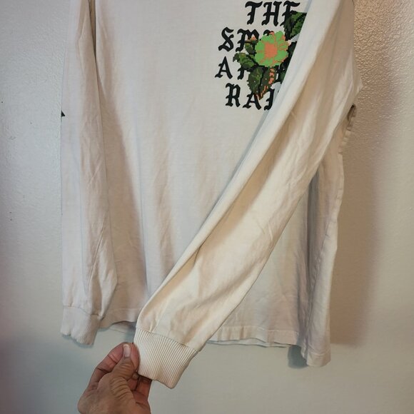 Bershka "THE SMELL AFTER RAIN" floral Men's Long Sleeve T shirt Size M off white - Picture 7 of 7